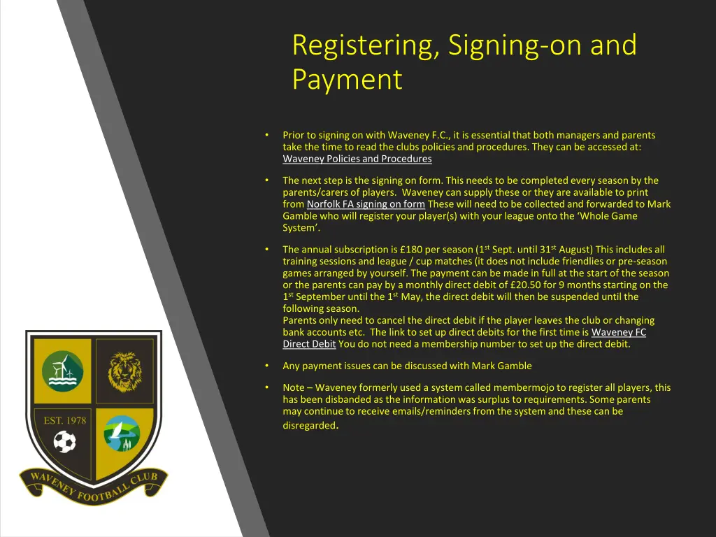 registering signing on and payment