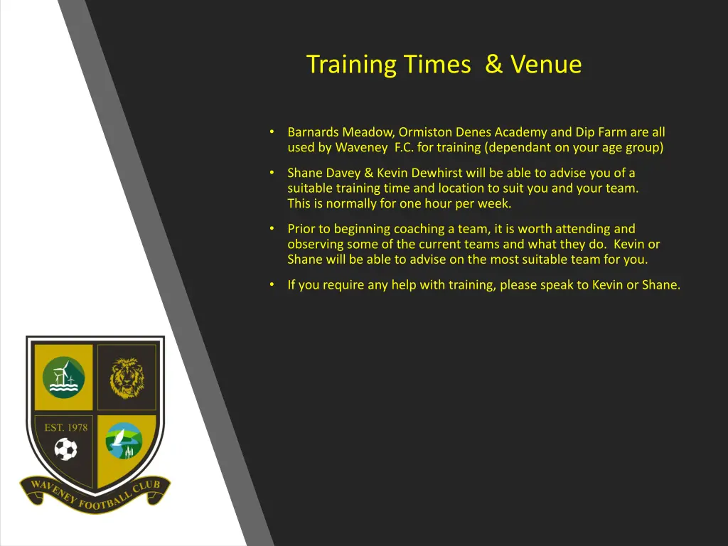 training times venue