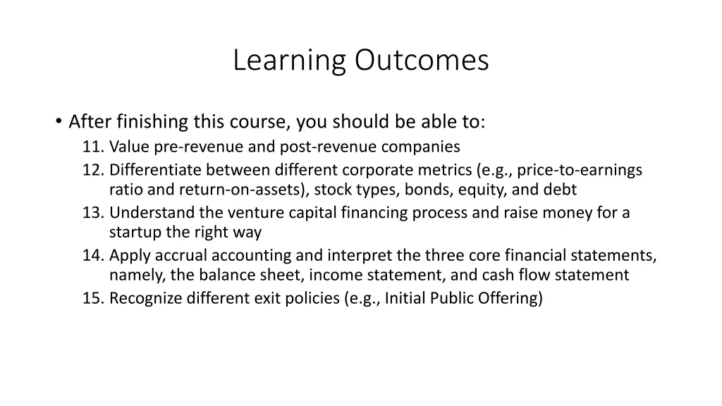 learning outcomes 2