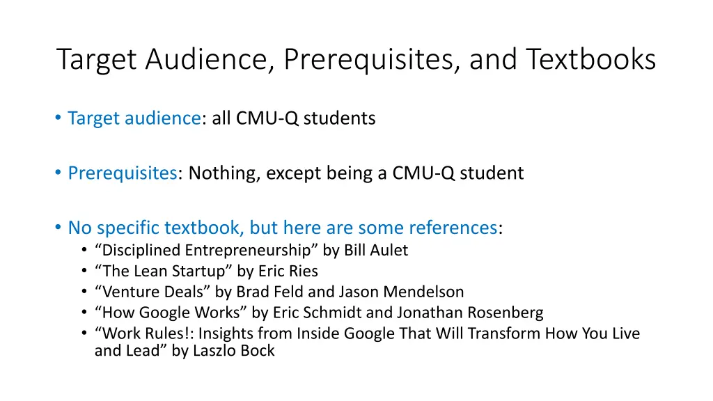 target audience prerequisites and textbooks