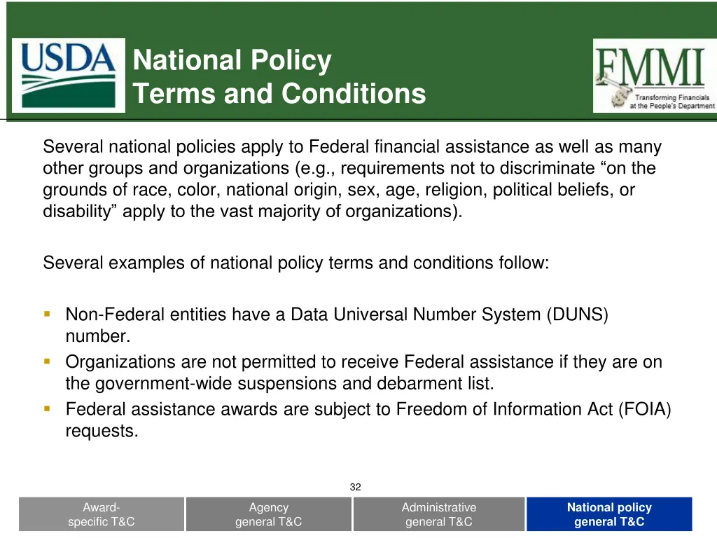 national policy terms and conditions