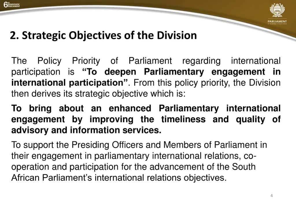 2 strategic objectives of the division