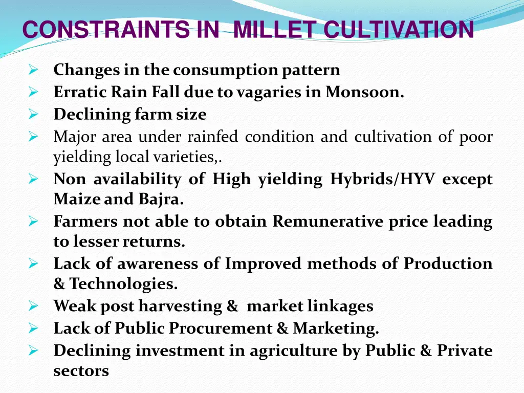 constraints in millet cultivation