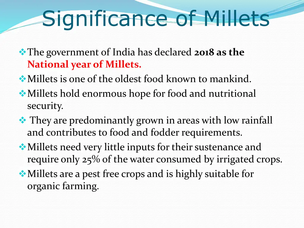 significance of millets