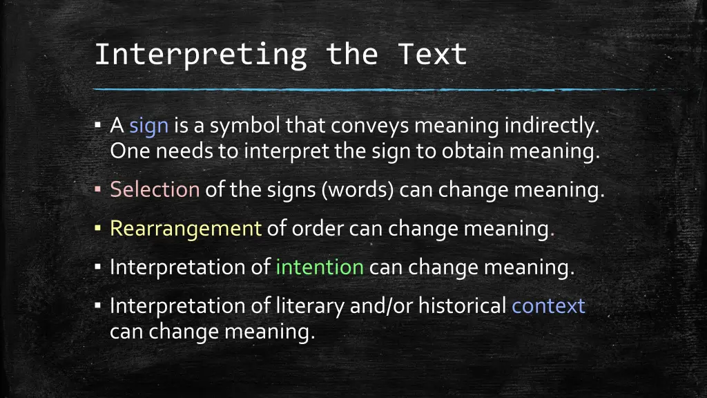 interpreting the text