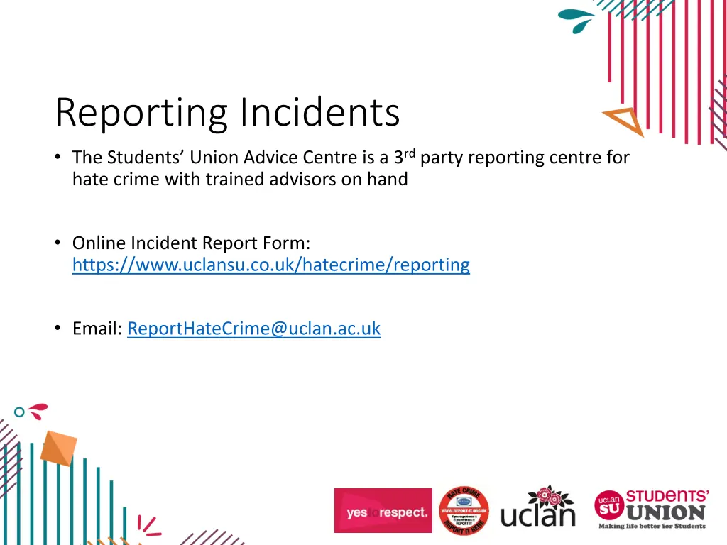 reporting incidents the students union advice