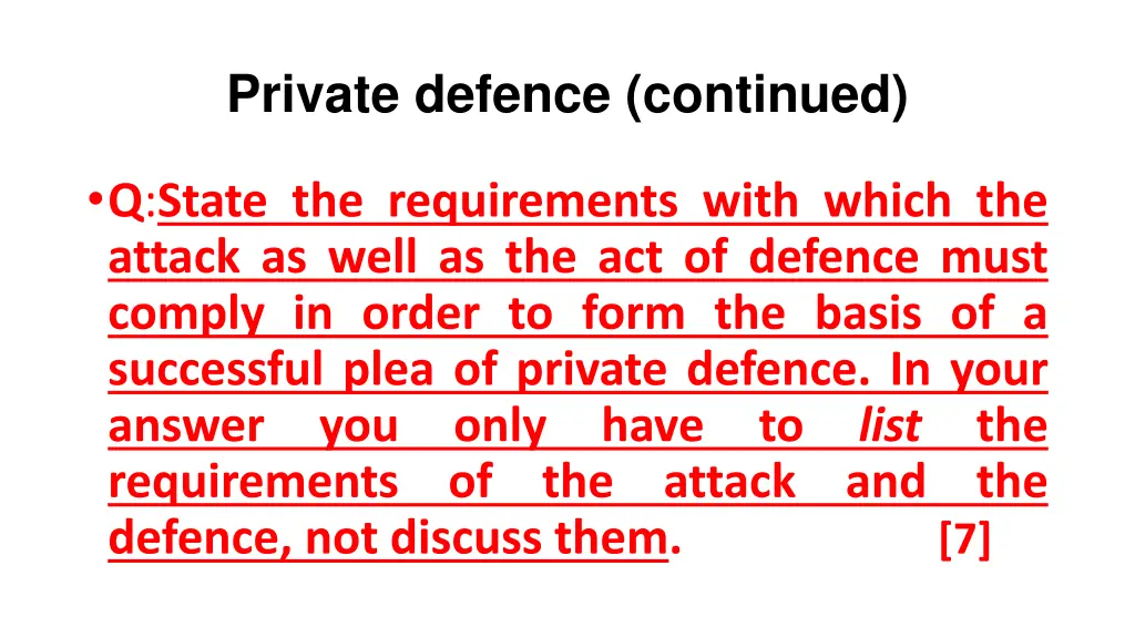 private defence continued 1