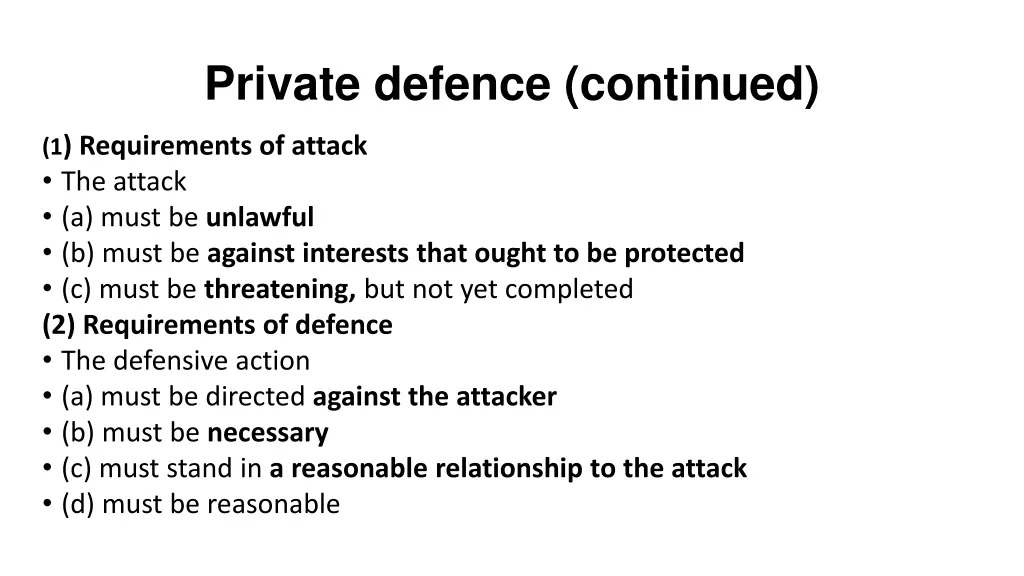 private defence continued