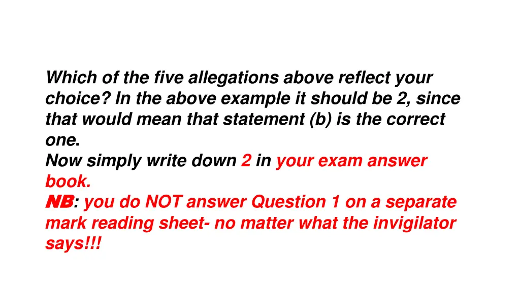 which of the five allegations above reflect your