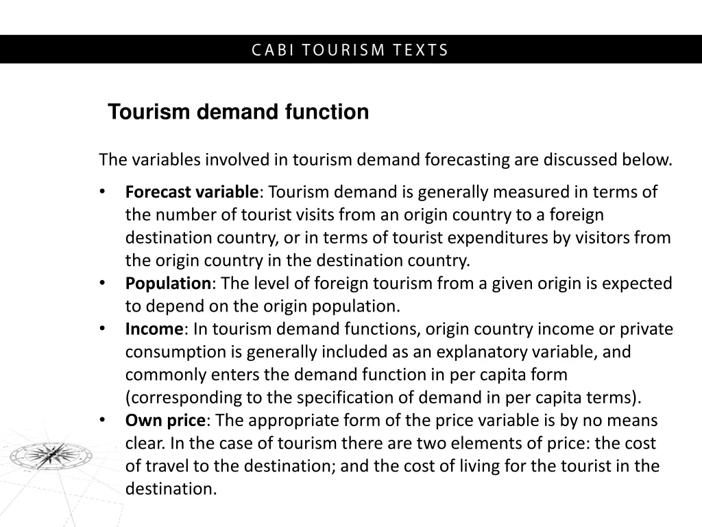 tourism demand function