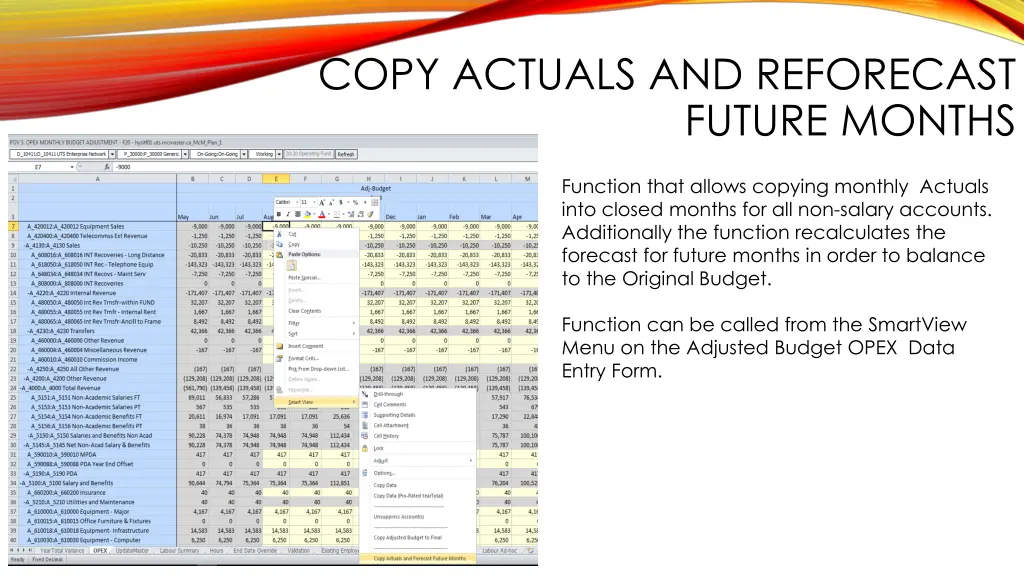 copy actuals and reforecast