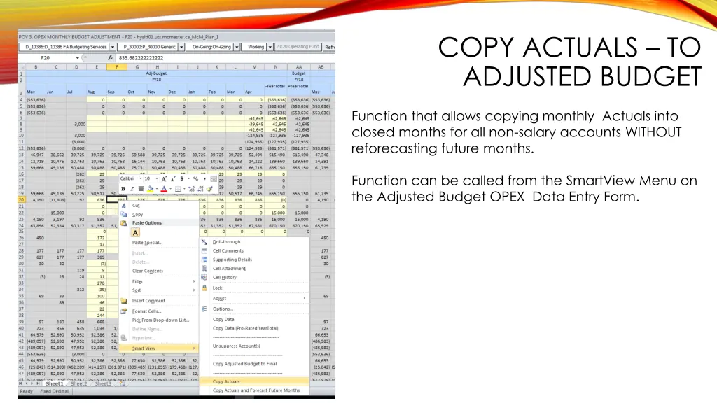 copy actuals to adjusted budget