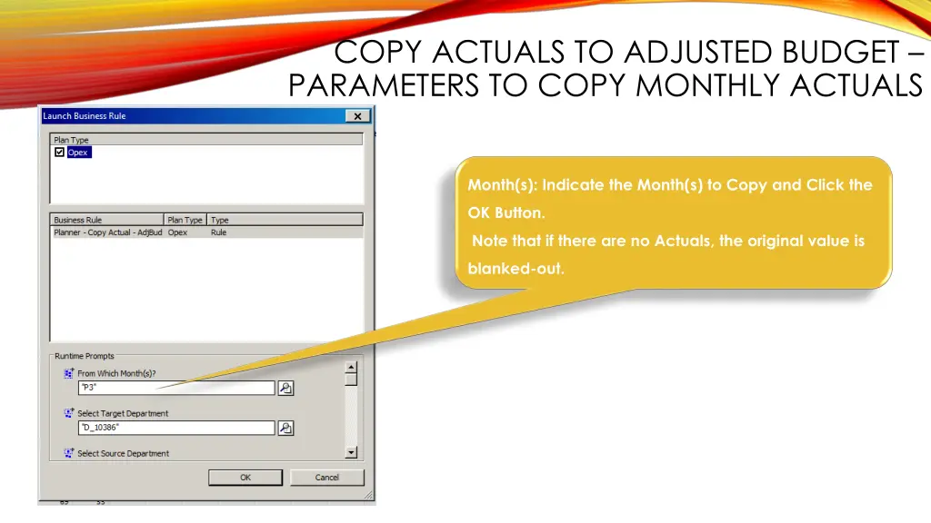 copy actuals to adjusted budget parameters