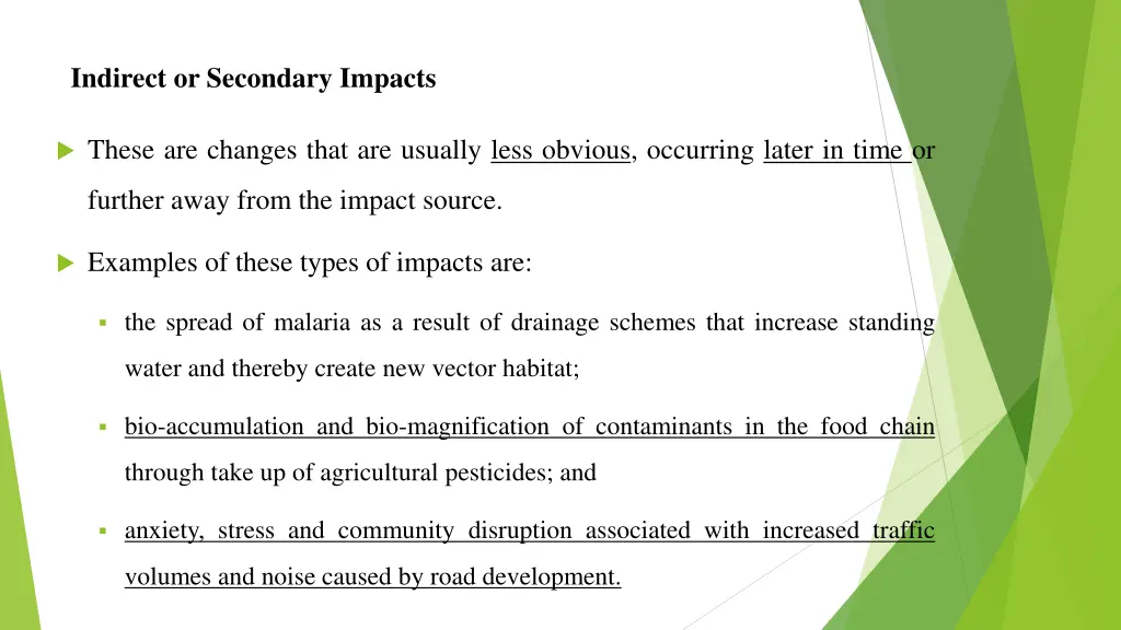 indirect or secondary impacts