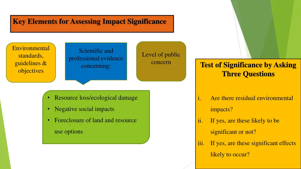 key elements for assessing impact significance