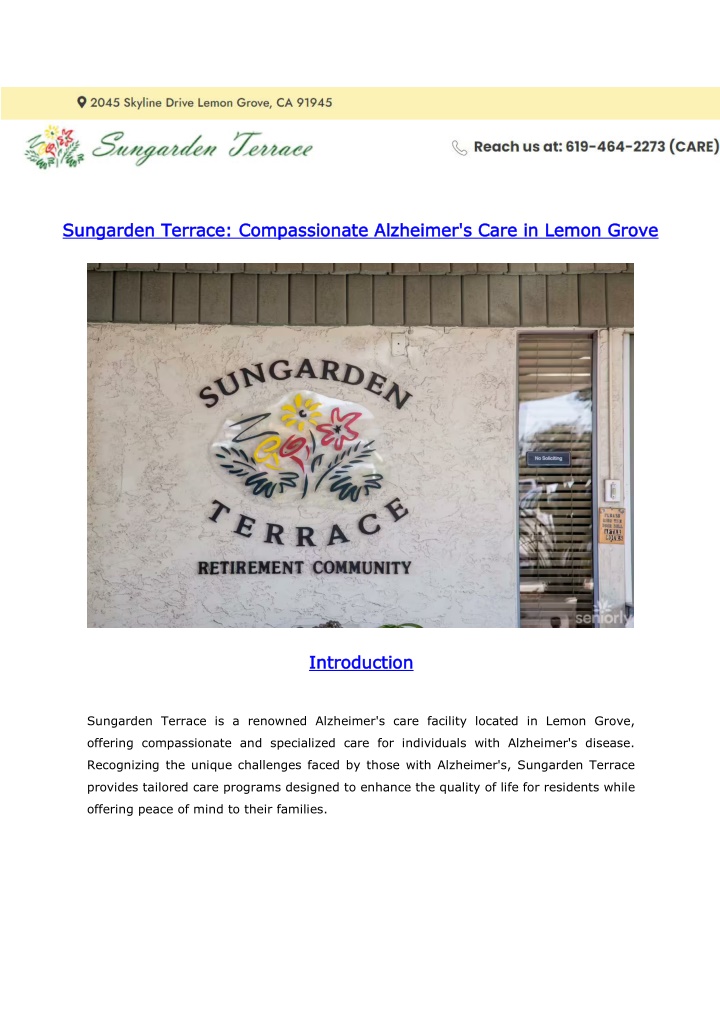 sungarden terrace compassionate alzheimer s care