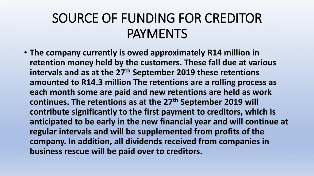 source of funding for creditor source of funding