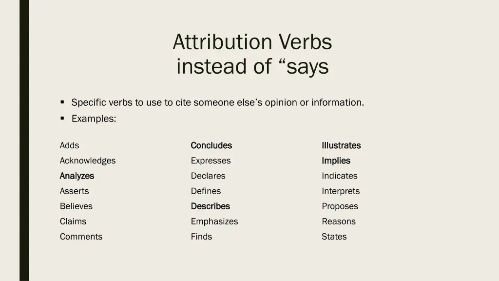 attribution verbs instead of says