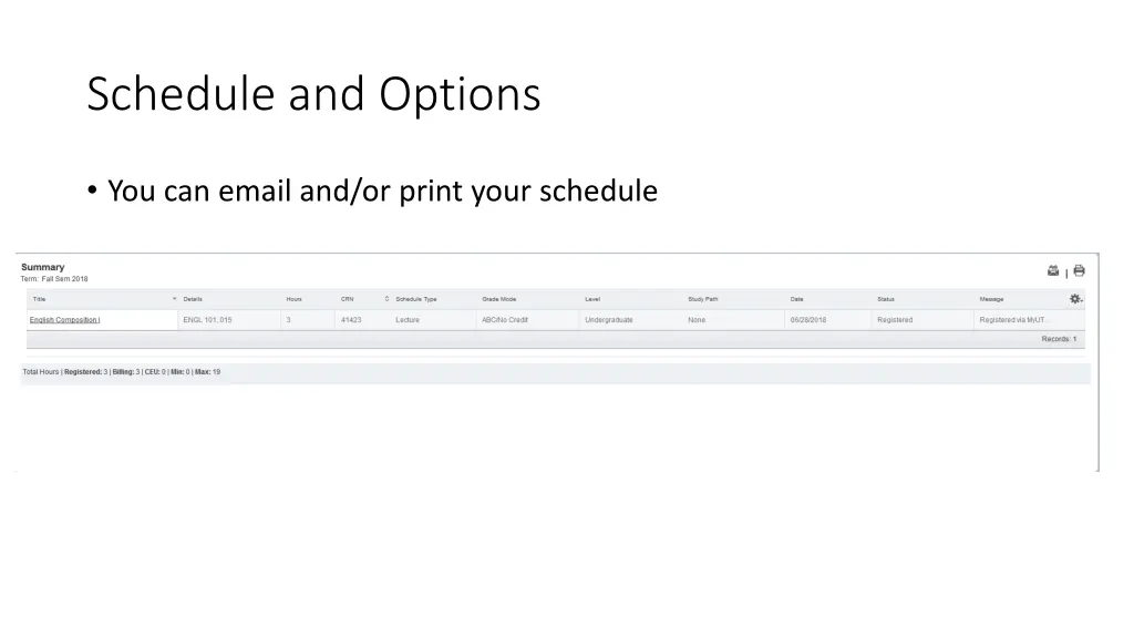 schedule and options