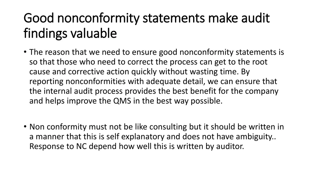 good nonconformity statements make audit good