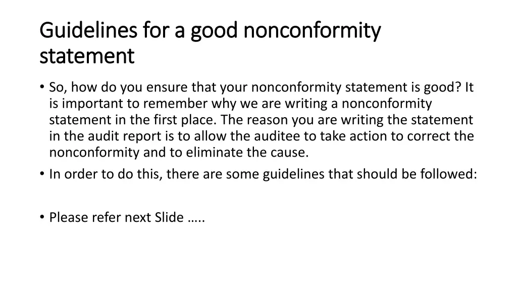 guidelines for a good nonconformity guidelines