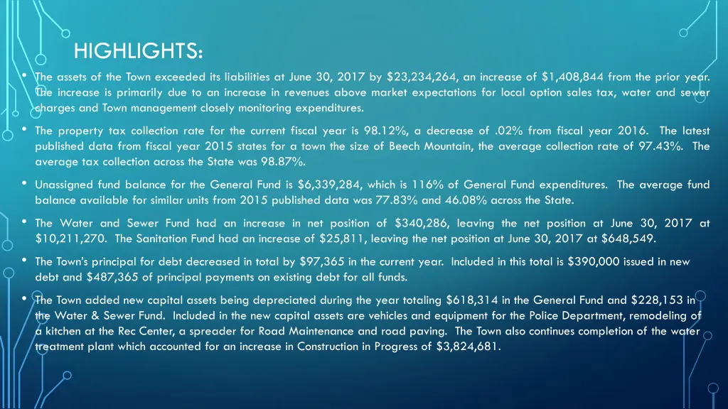 highlights the assets of the town exceeded