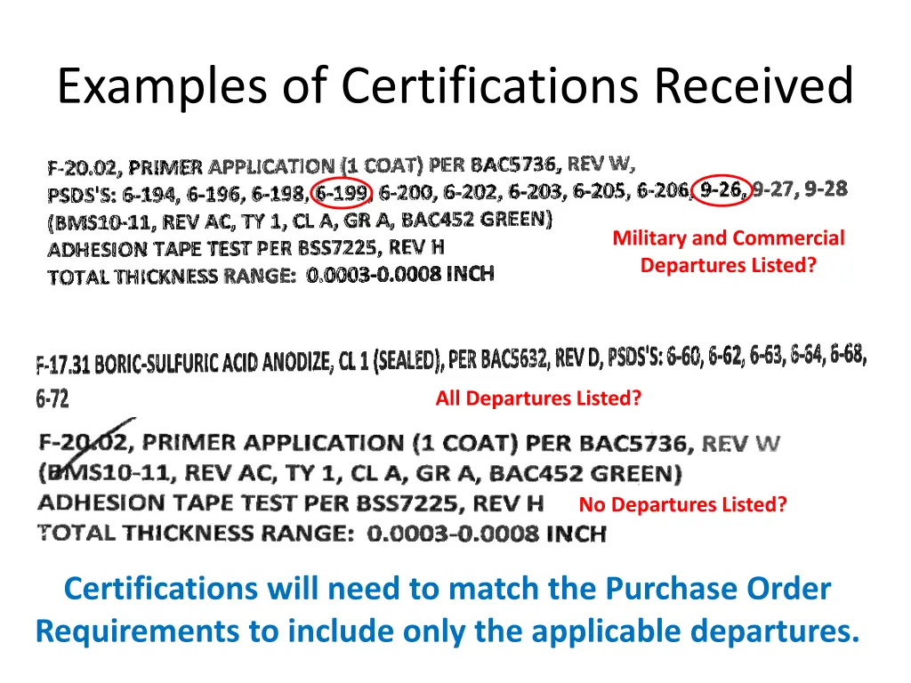 examples of certifications received