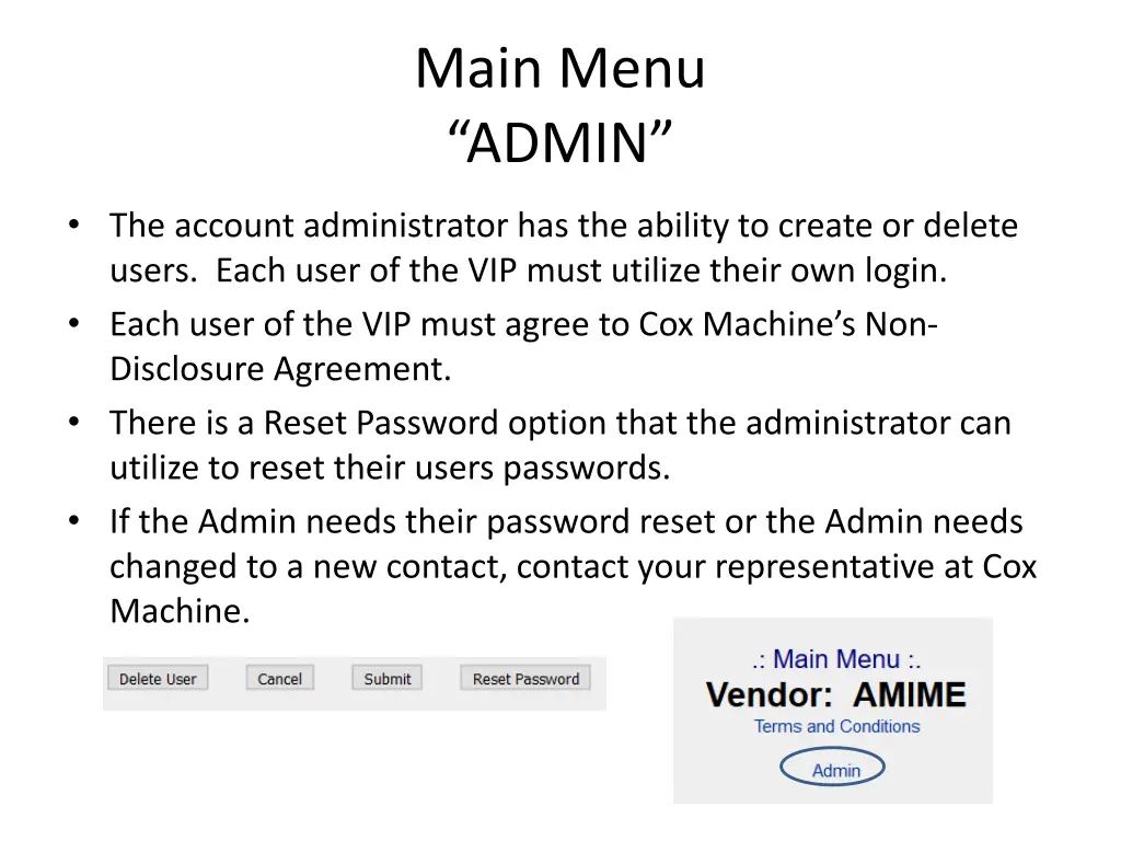 main menu admin