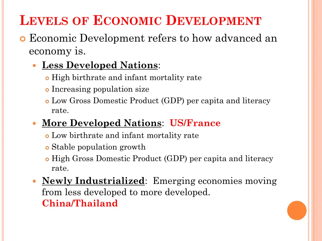 l evels of e conomic d evelopment economic