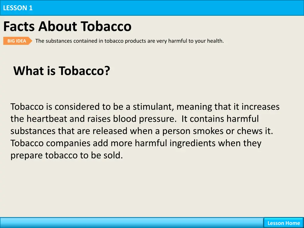 lesson 1 facts about tobacco 2