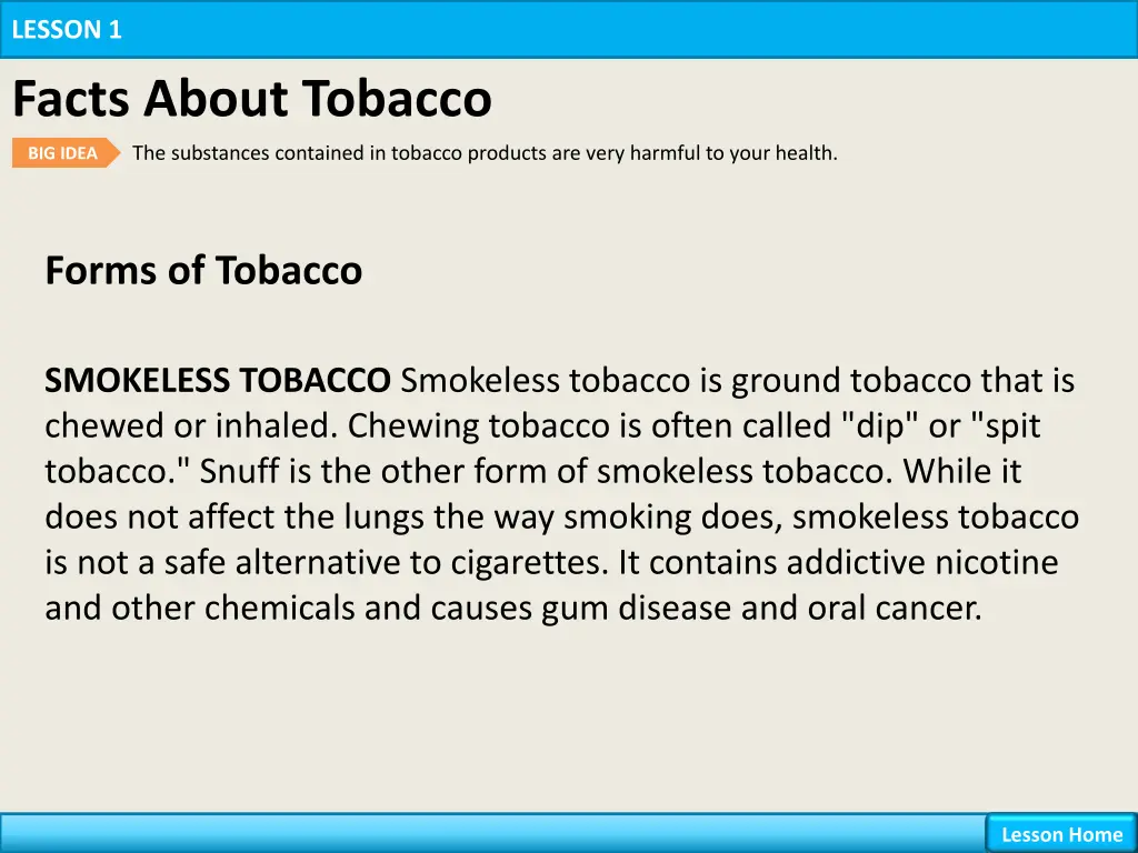 lesson 1 facts about tobacco 7