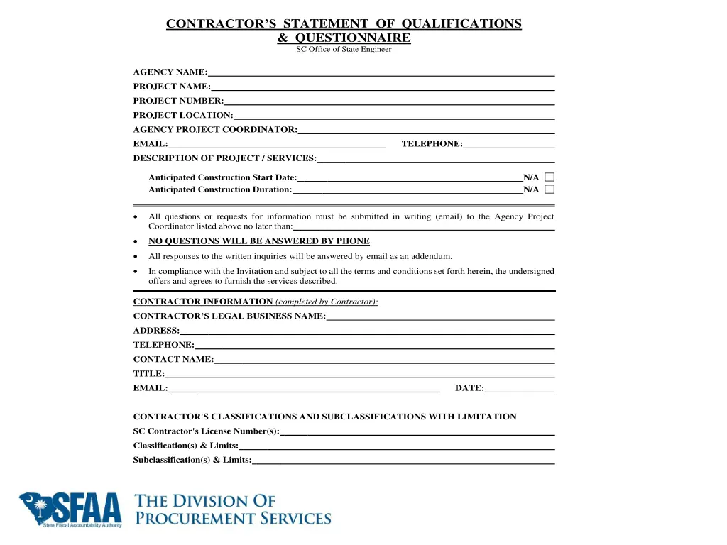 contractor s statement of qualifications