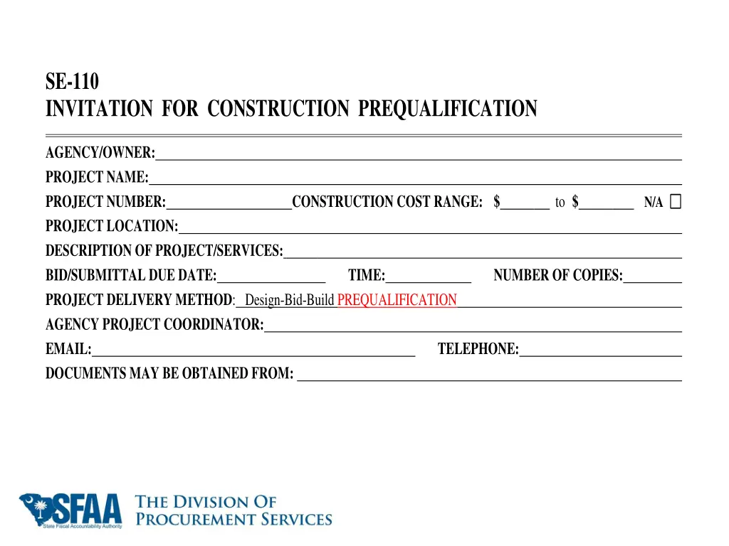 se 110 invitation for construction