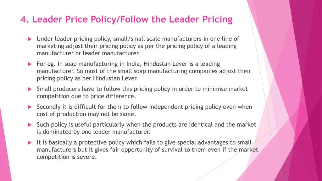 4 leader price policy follow the leader pricing