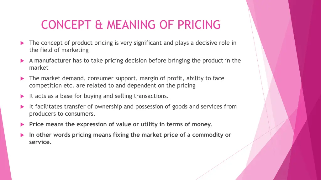 concept meaning of pricing