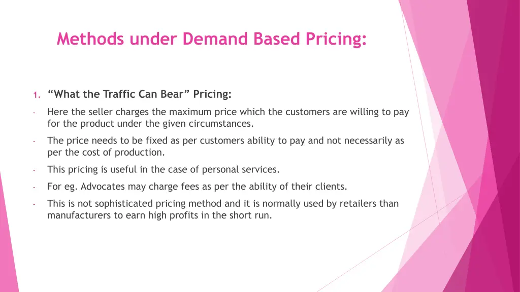 methods under demand based pricing