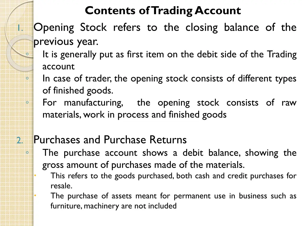 contents of trading account