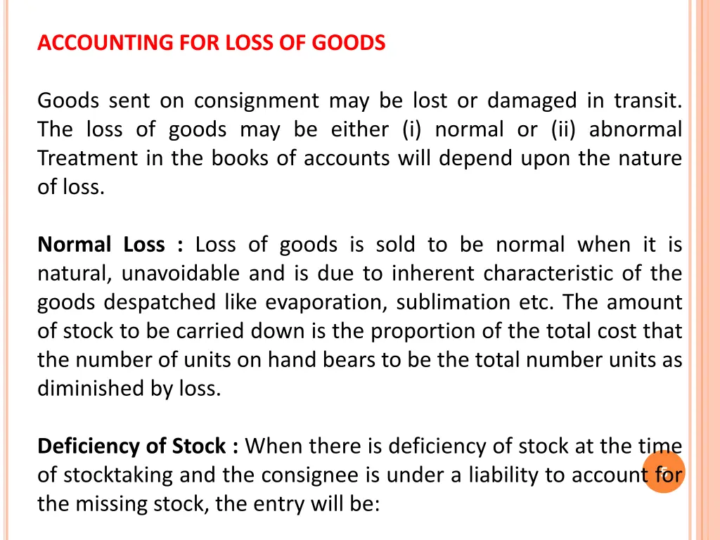 accounting for loss of goods