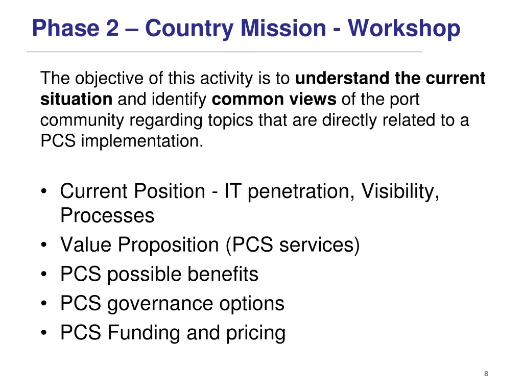 phase 2 country mission workshop