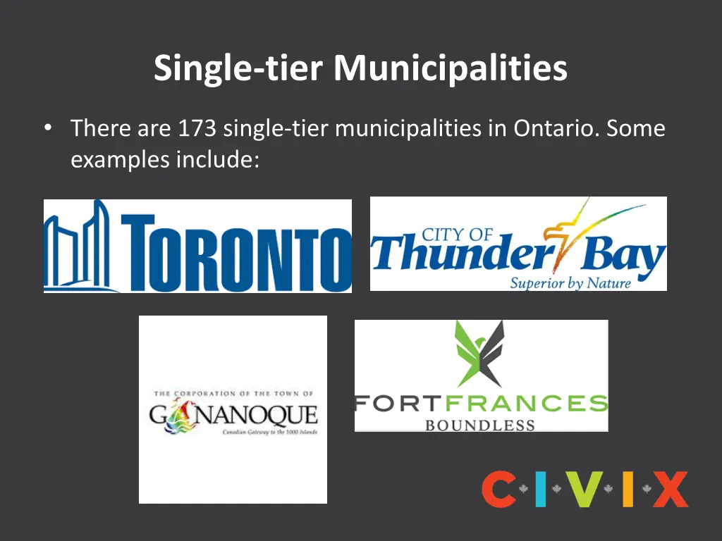 single tier municipalities