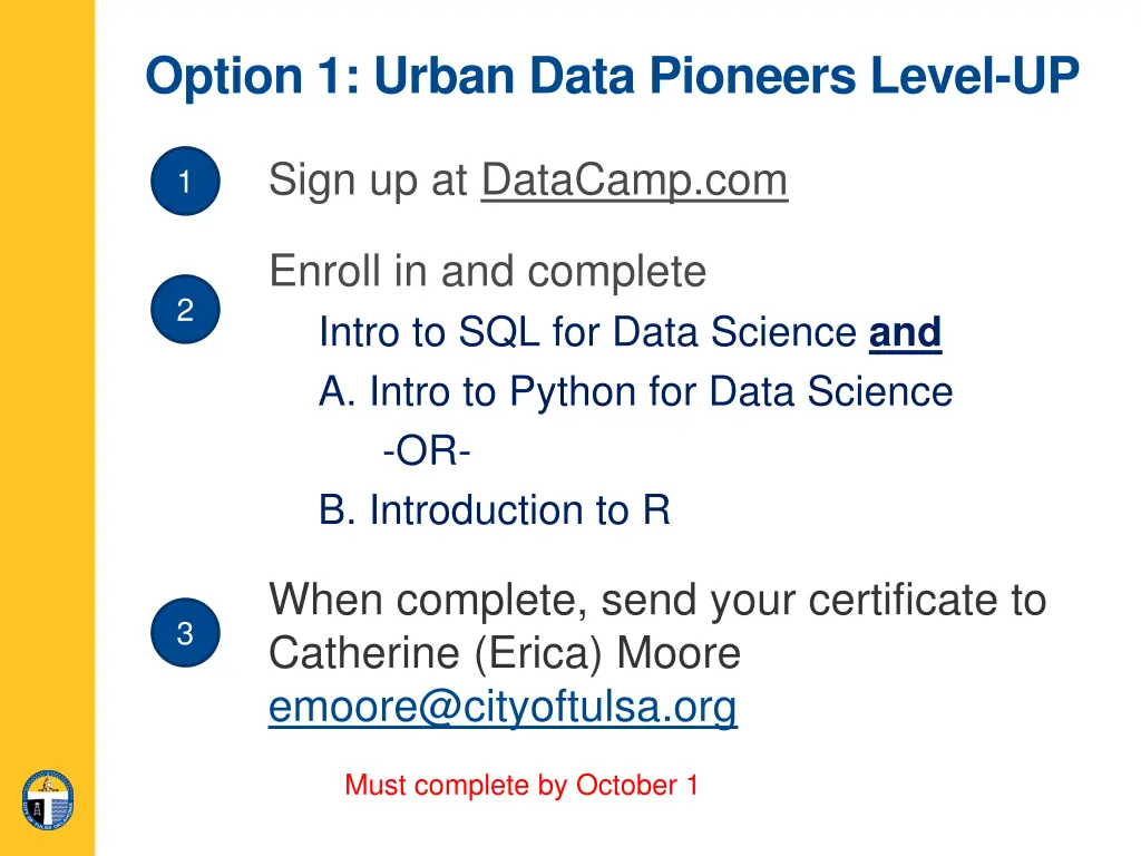 option 1 urban data pioneers level up