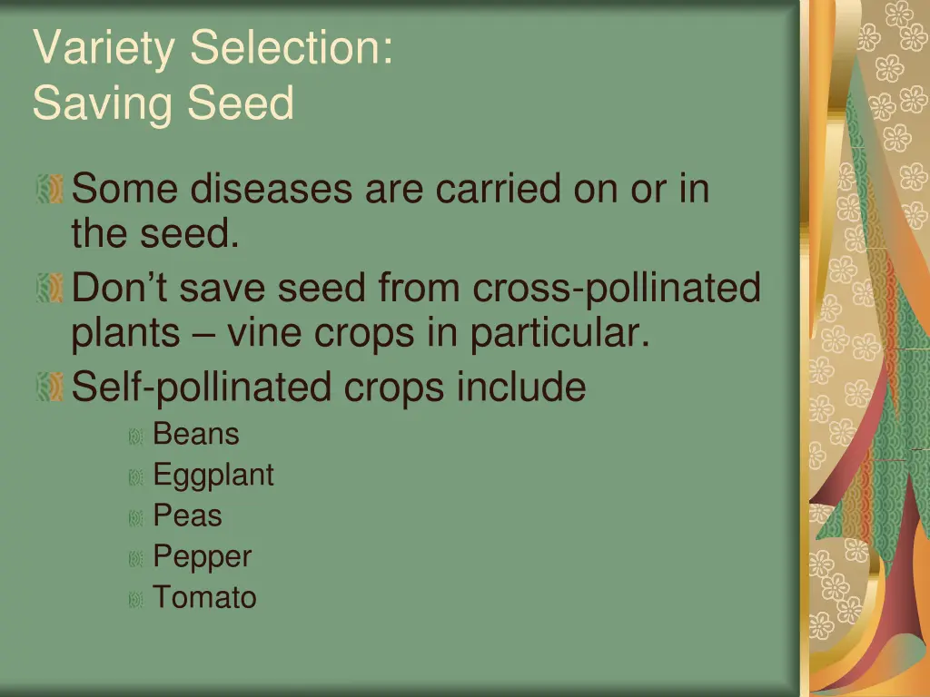 variety selection saving seed