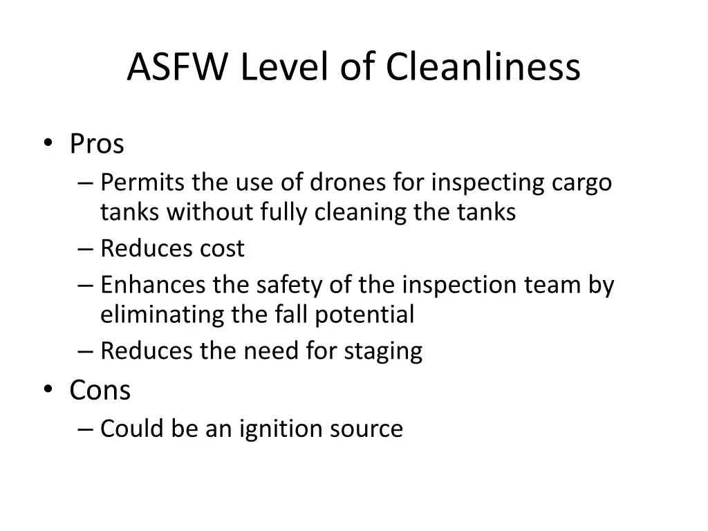 asfw level of cleanliness