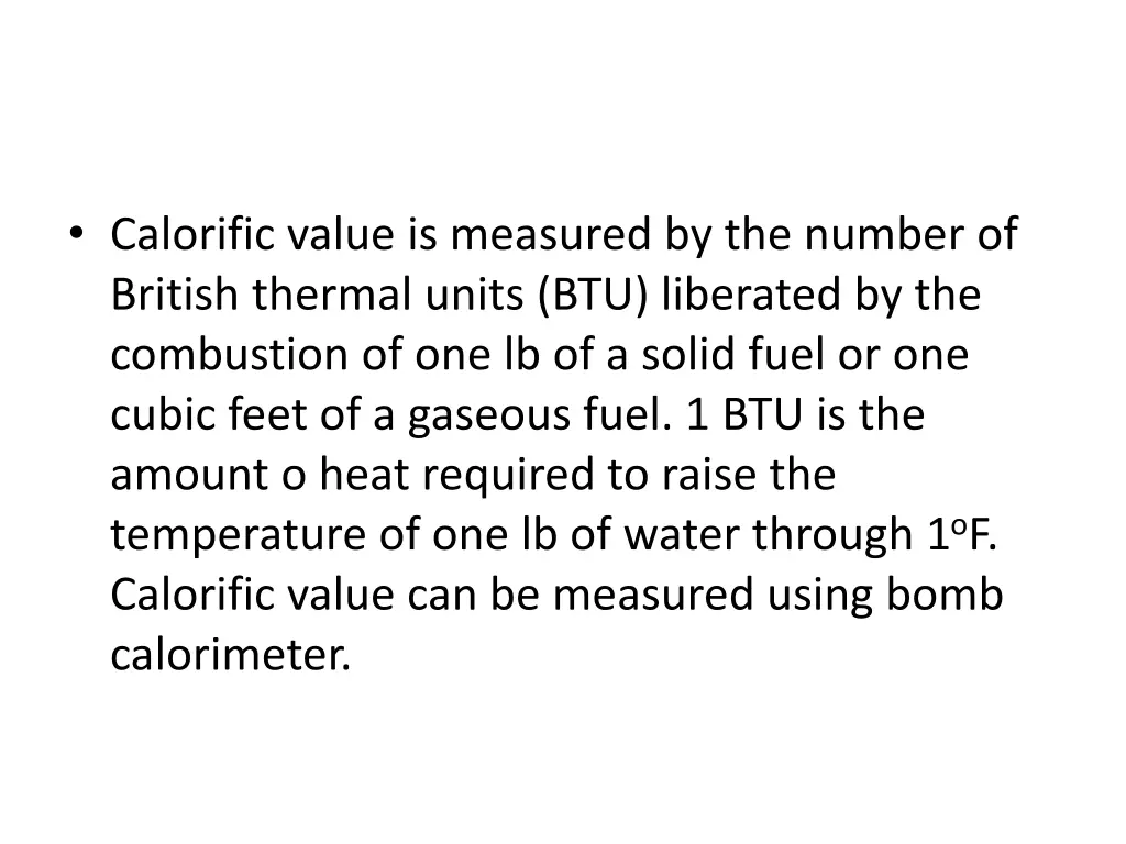 calorific value is measured by the number