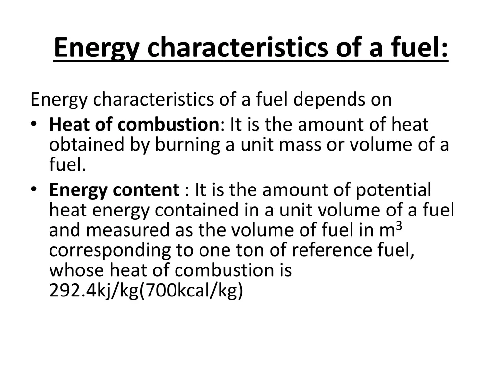 energy characteristics of a fuel