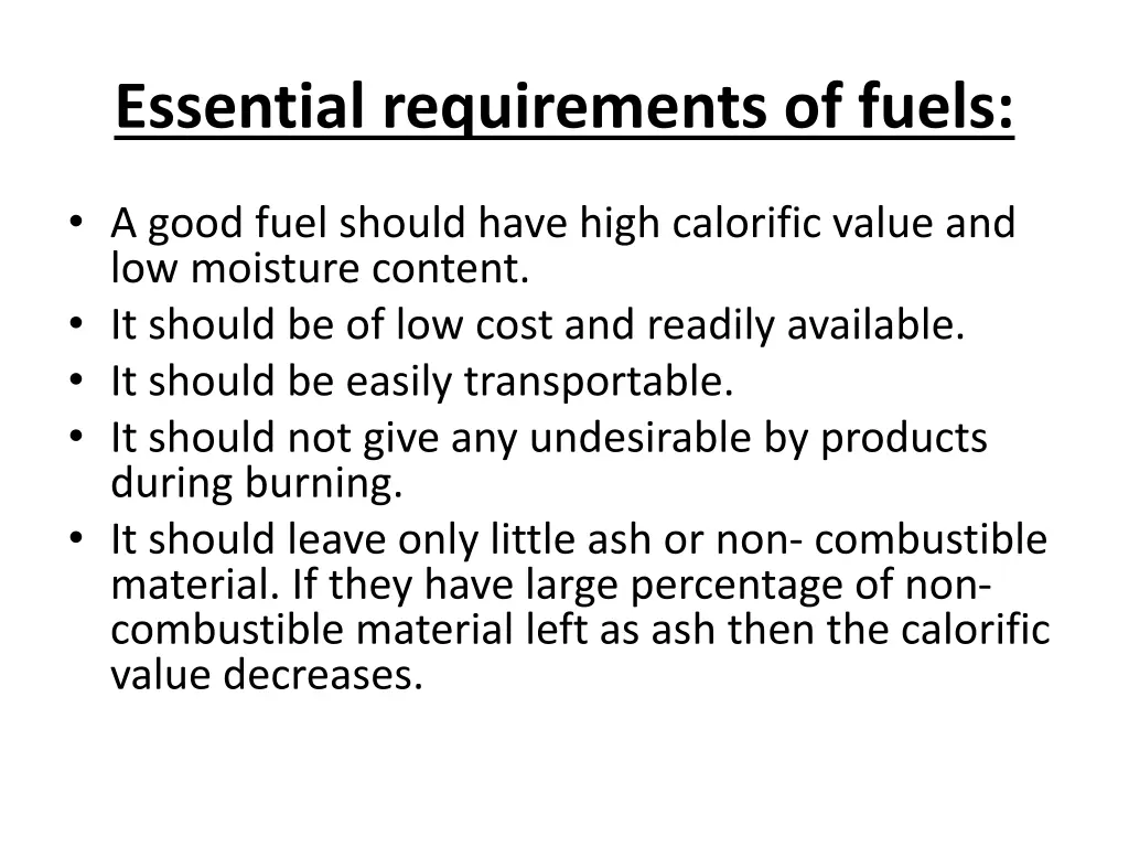 essential requirements of fuels