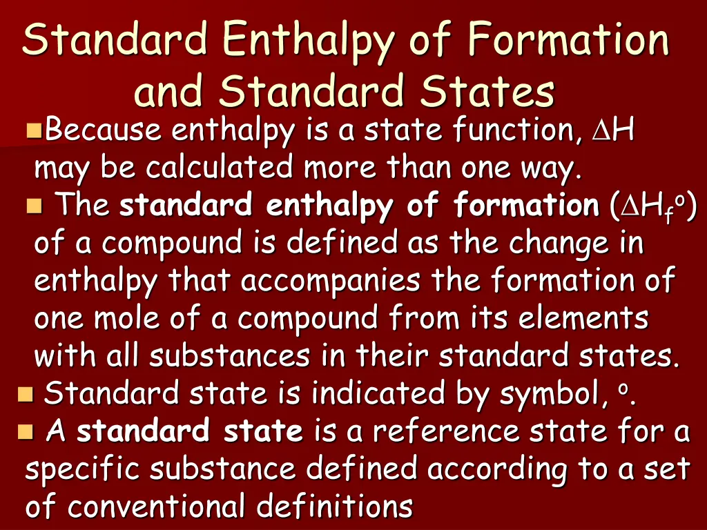 standard enthalpy of formation and standard