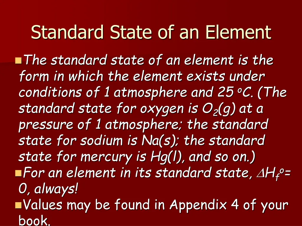 standard state of an element