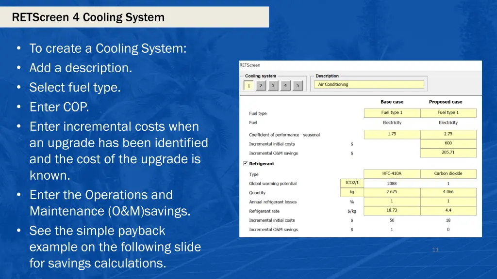 retscreen 4 cooling system