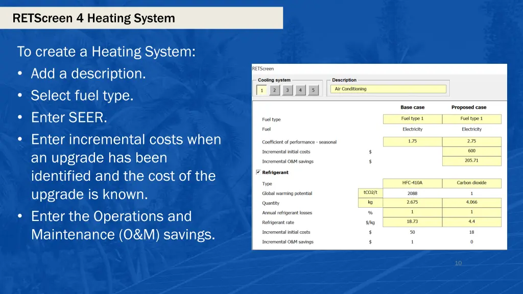 retscreen 4 heating system